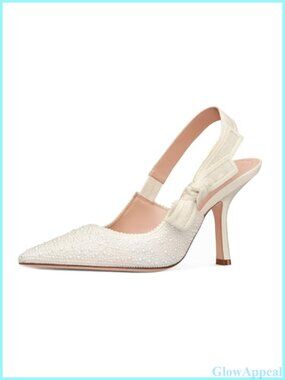 Pointed Toe Slingback Stiletto Heels Lace Bow Evening Pump